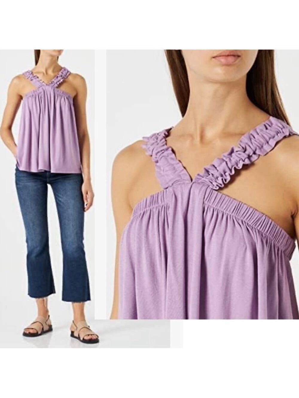 United colours of Benetton lilac purple ruffle frill flowy halter top blouse M